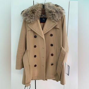 Burberry Double breasted wool coat with fur